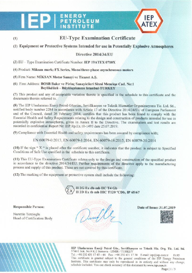 FX Serisi Ex-Proof Sertifikası